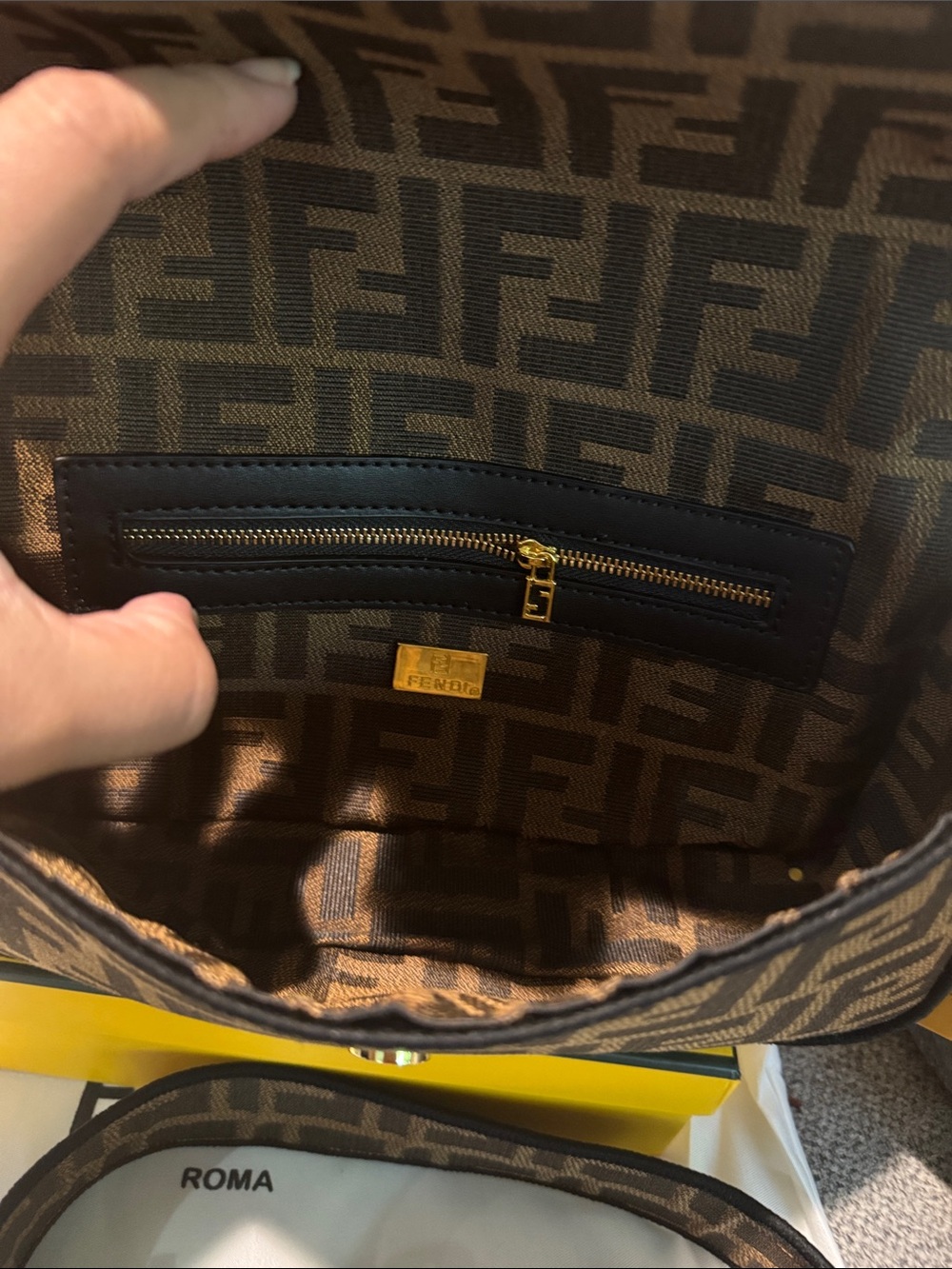 Fendi Brown FF Monogram Baguette Shoulder Bag with Gold Buckle - Picture 4 of 6